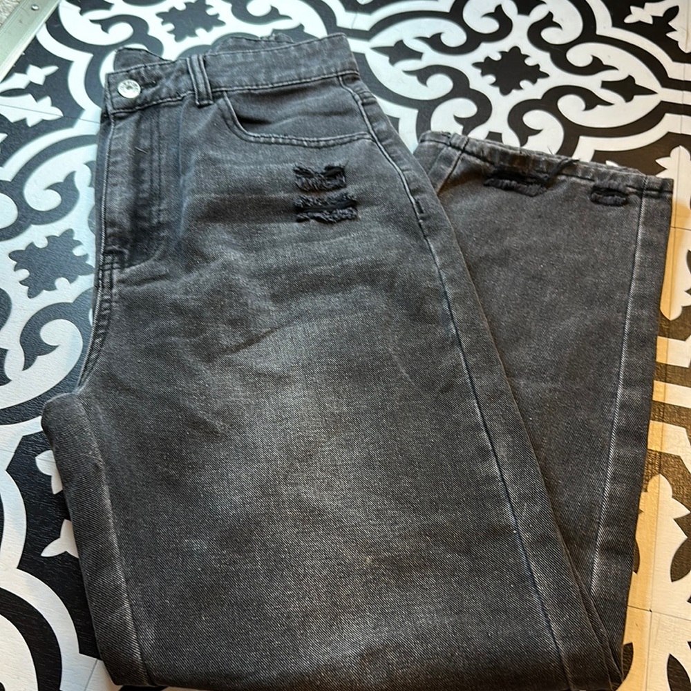 SHEIN black distressed boyfriend jeans